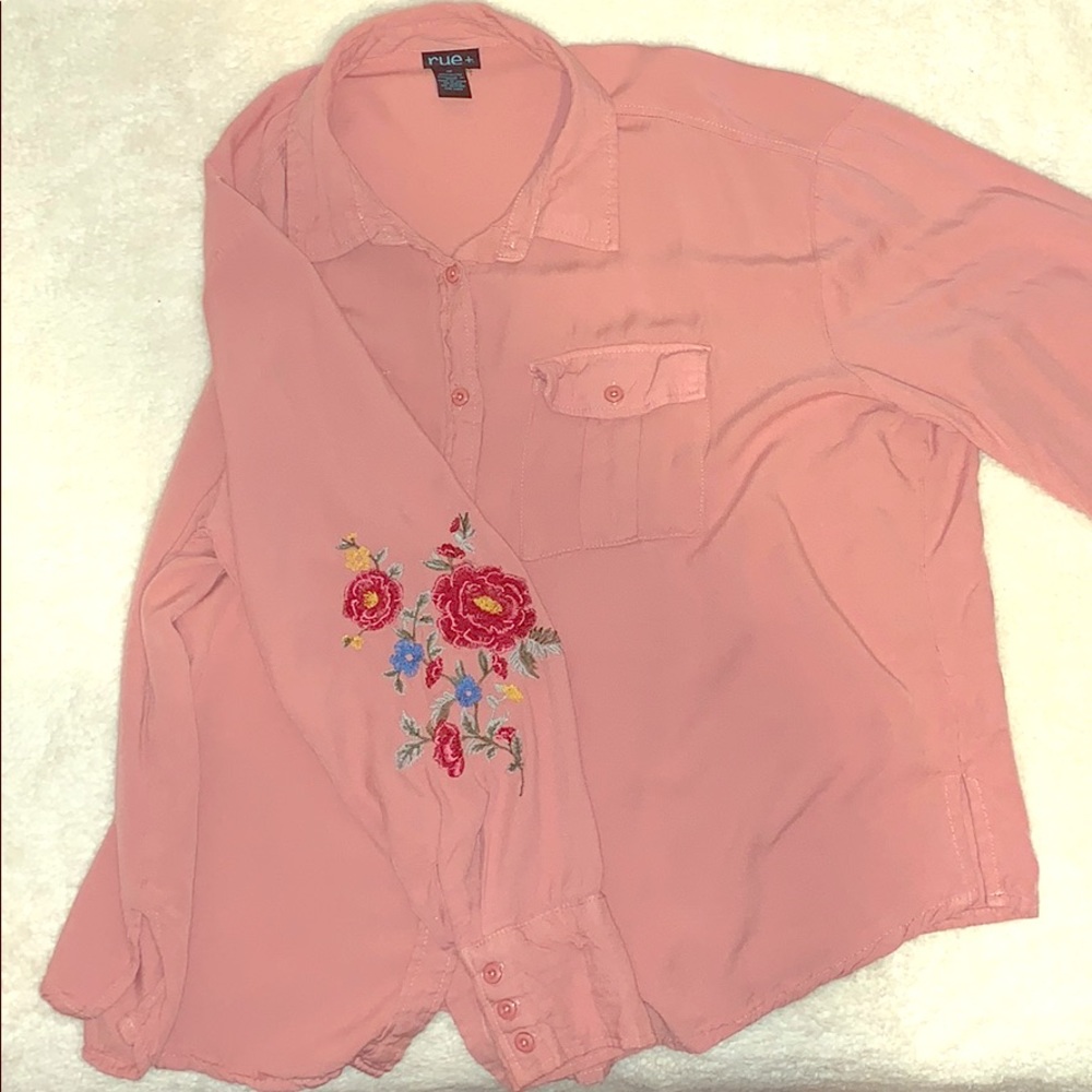 Pink embroidered flannel from Rue 21